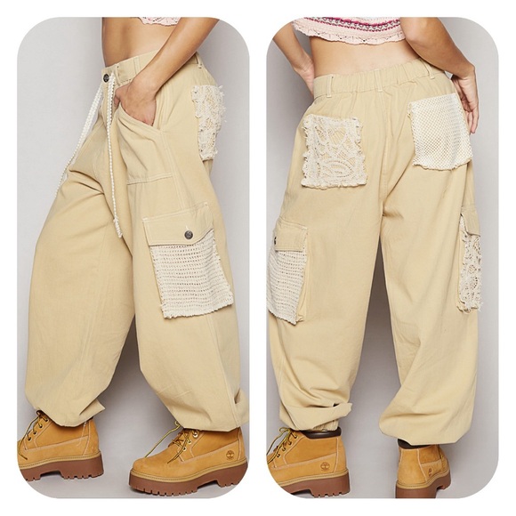 {POL} Crochet Detail Twill Cargo Jogger in Beige - Womens Medium - Picture 10 of 10